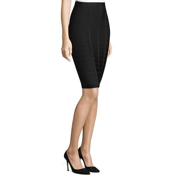 Hervé Léger by Max Azria Black Bandage Sia Skirt Size Medium Knee Length Bodycon - Picture 2 of 16